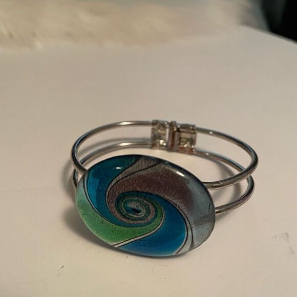 Dichroic Glass Bracelet Silvertone Hinge - Picture 5 of 6